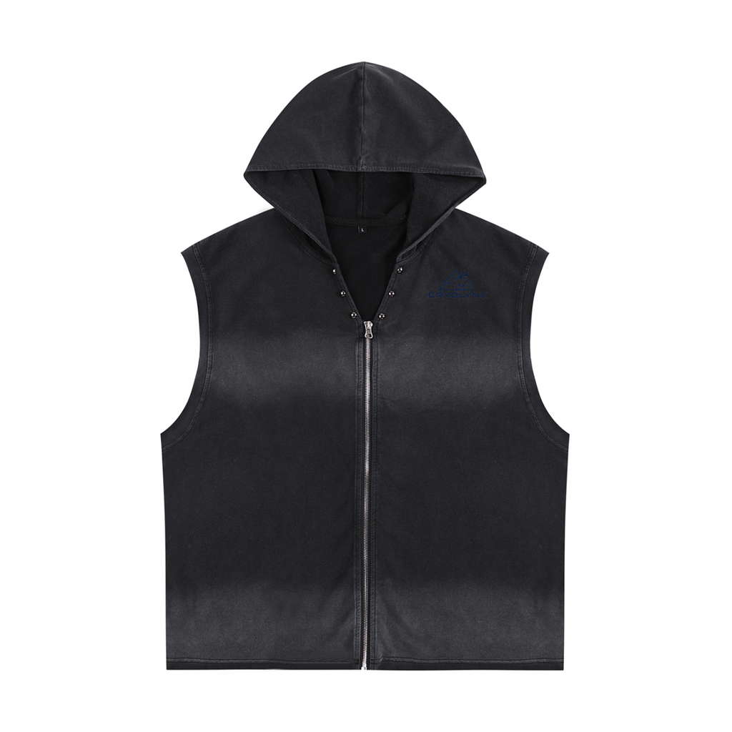 Vintage Washed Zip-Up Hooded Tank Top