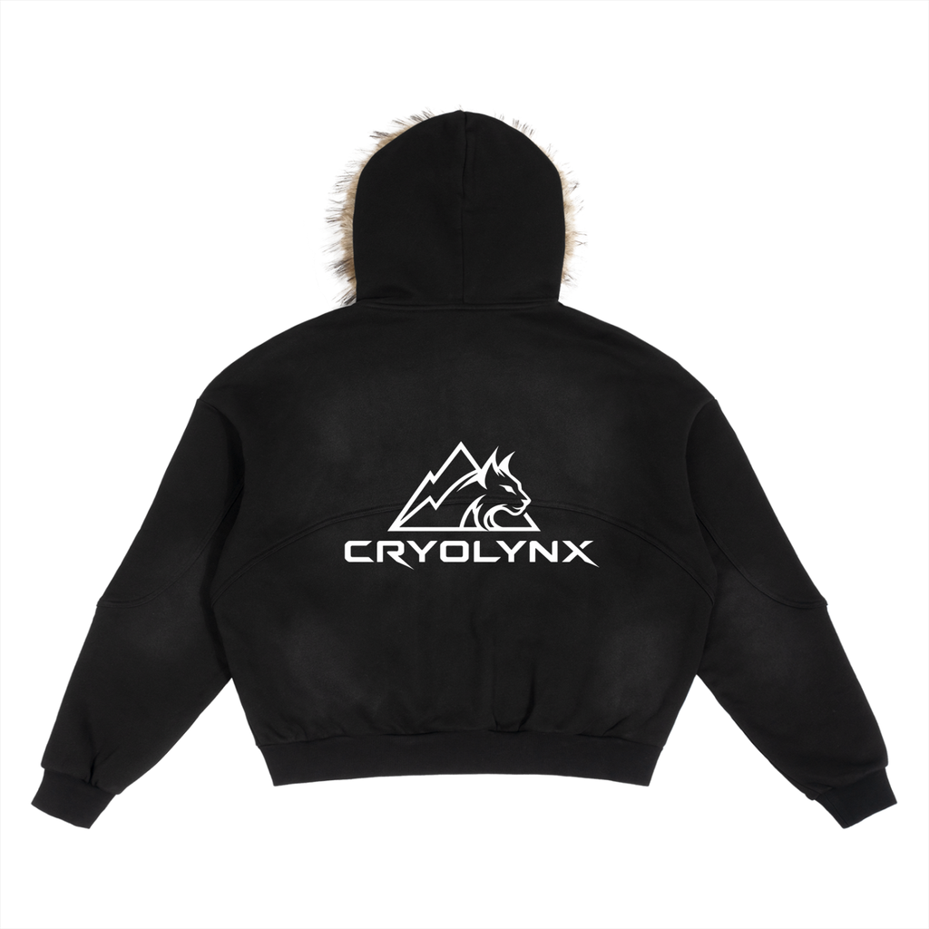 Sun Fade Boxy Detachable Fur Hoodie